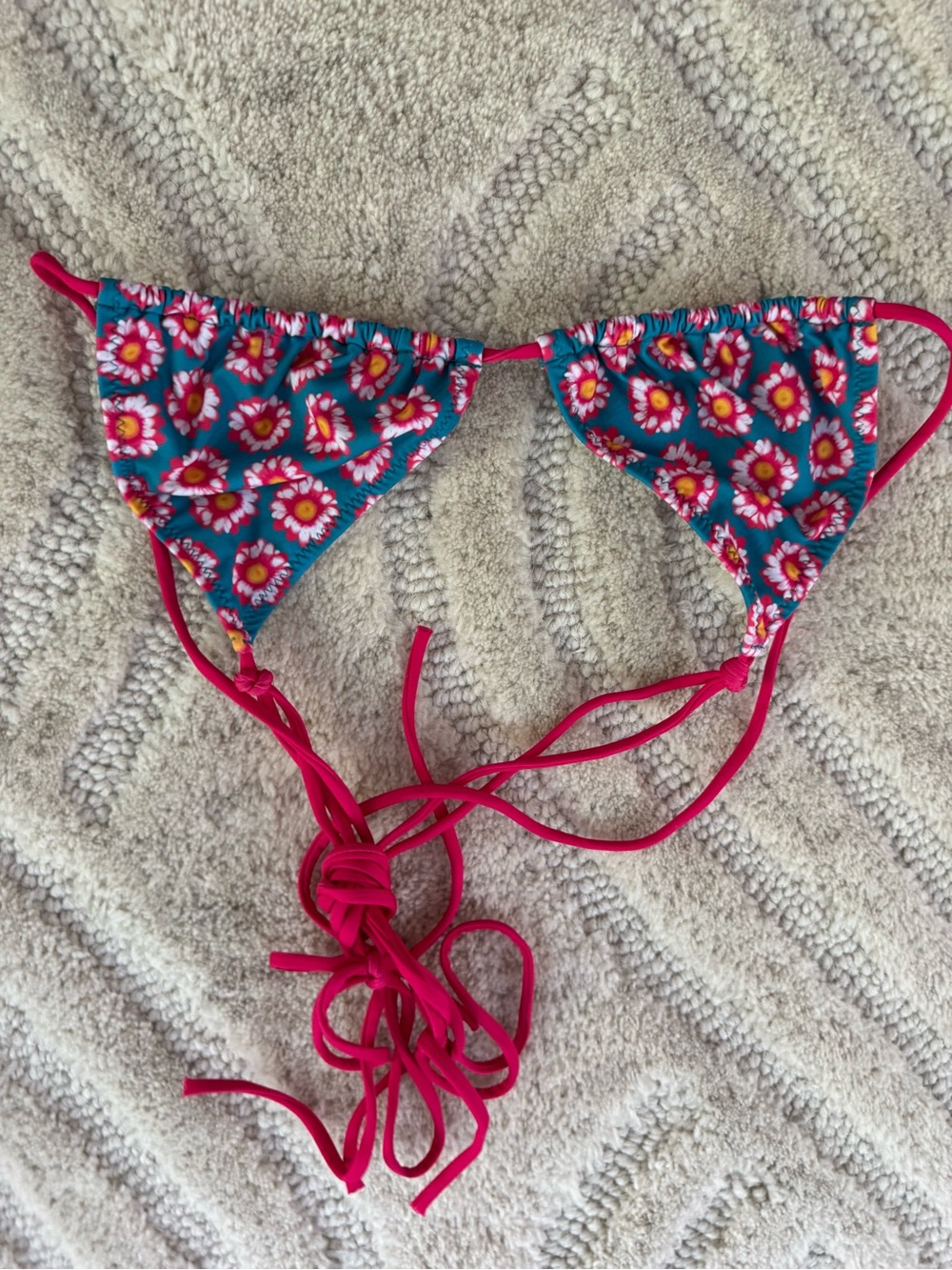 Floral Triangle Bikini Top - Pink & Teal